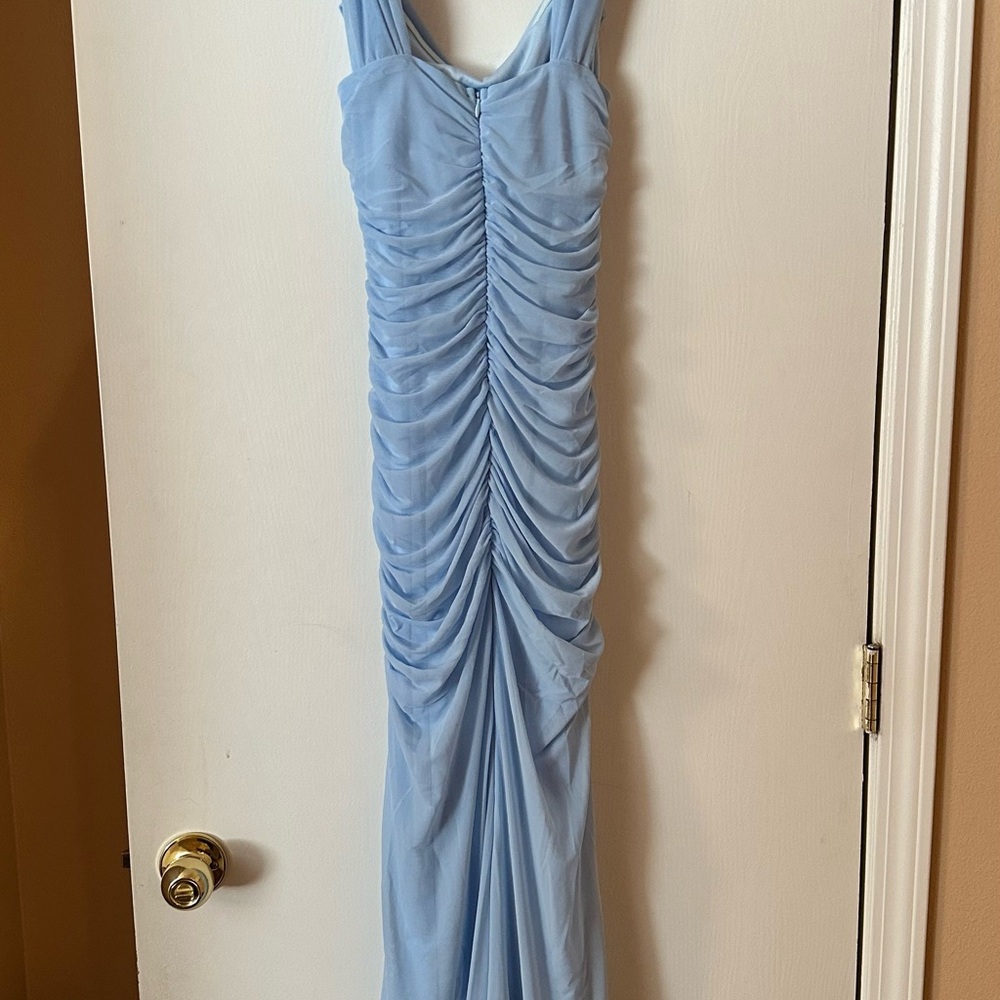 Amazon Sky Blue Gathered Maxi Dress
